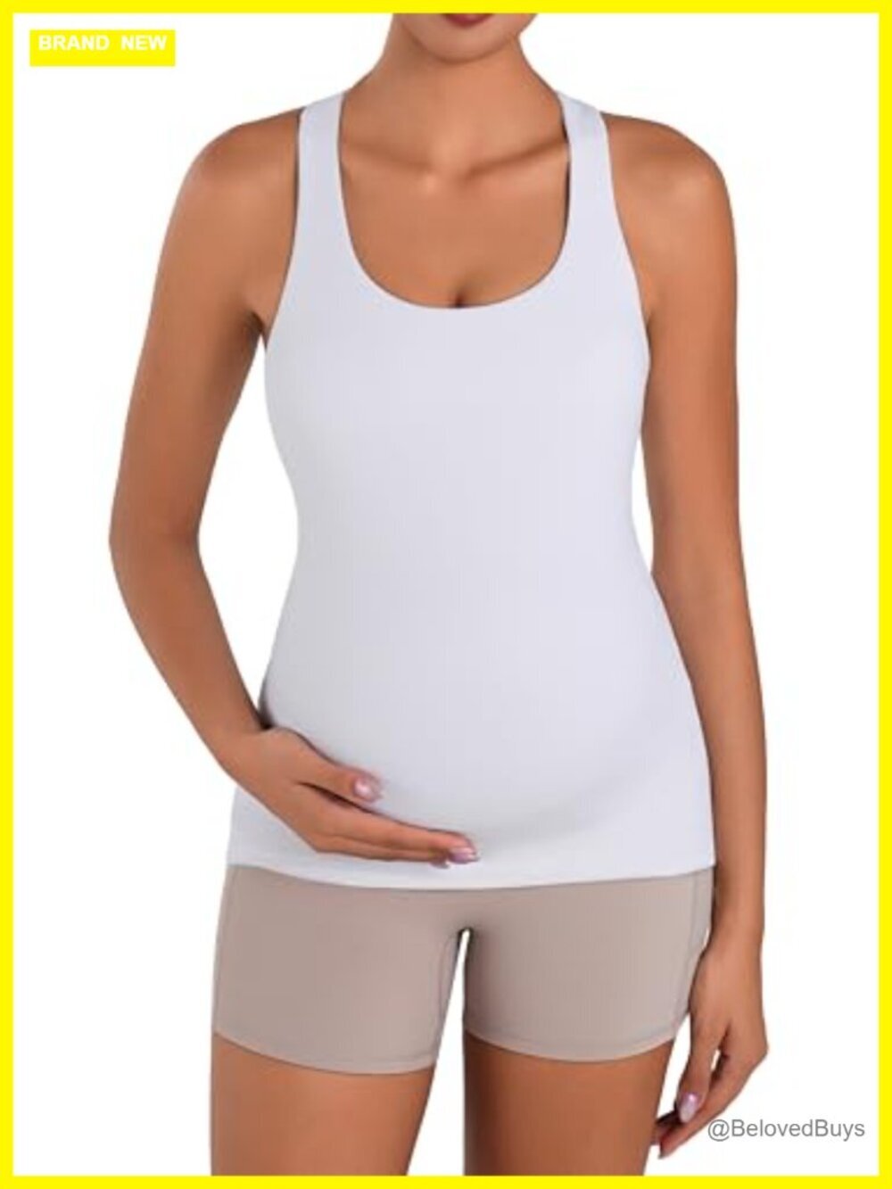 Maternity Tank Top with Built in Bra Sleeveless Racerback Cami - Picture 2 of 6